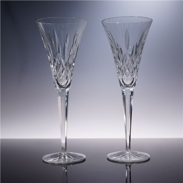 Pair of Waterford Cut Crystal Lismore Essence Champagne Flutes