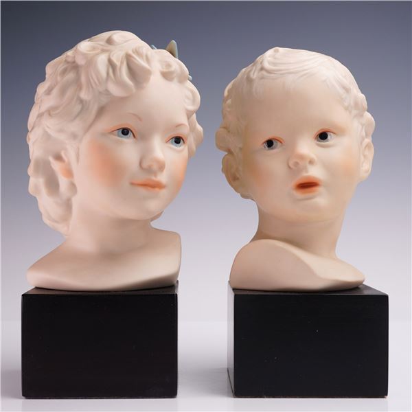 2pc Cybis Porcelain Busts of Children Mounted on Bases