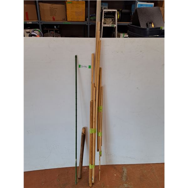 * (12) Various Sizes Wood Dowels, Hatchet Handle (14" Long), Green Garden Stake  - CANNOT SHIP