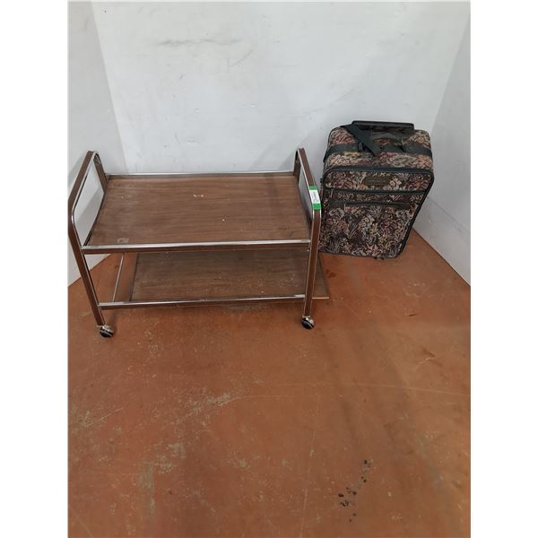 * Vintage Rolling TV Stand (Some Wear) & Jordache Suticase (Some Wear) - CANNOT SHIP