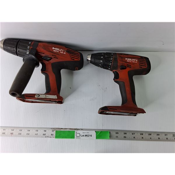 (2) Battery Powered Hilti Power Drill One Includeds Stable Grip Attachment UNTESTED AS IS