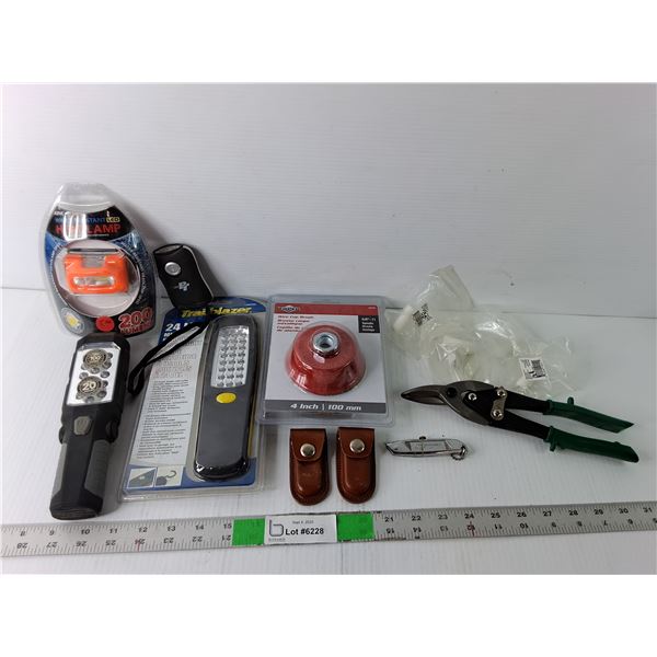 Misc Utility Lot - Various Lights, Carbon Steel Clipper, Mini Razor Blade, Wire Brush, Other