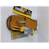 Image 1 : Misc Utility Lot - Canvas Work Bag, Various Lights, Wire Brush, Rotary Bit Set, Other
