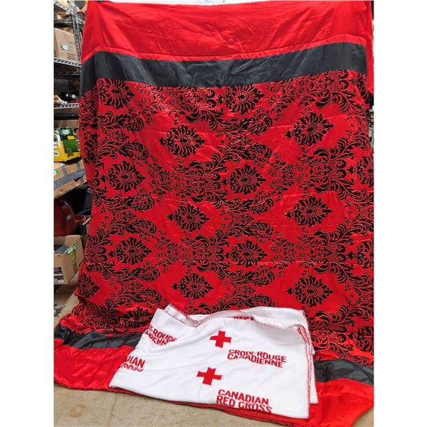 Red And Black Quilt  & Canadian Redcross Blanket- Has Rips