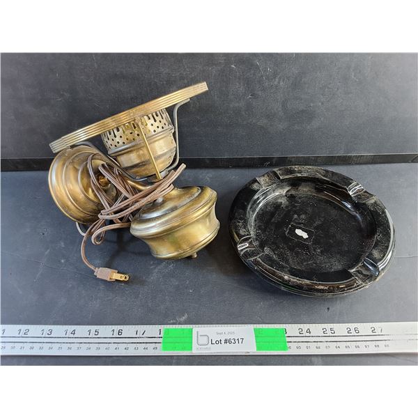 Brass Wall Light Fixture - As Is, Glass Ash Tray