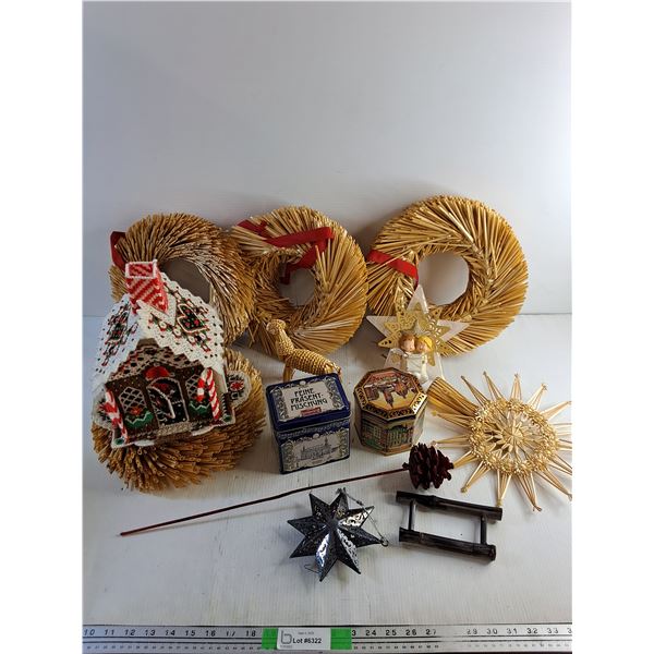 Various Christmas Decorations, Tea Tins