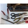 Image 3 : Vintage Eaton Tecomaster Tool Box, Tin Shears, Box Cutters, Wire Cutters, Pliers, Hole Punch, Misc
