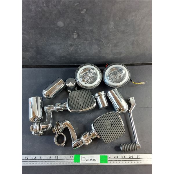 Harley Davidson Foot Rests, Gear Shift Pedal, Headlights, Lug Nut Caps