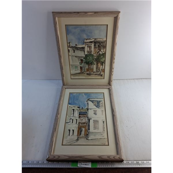 (2) Framed Watercolor Wall Art Paintings 21" x 15"