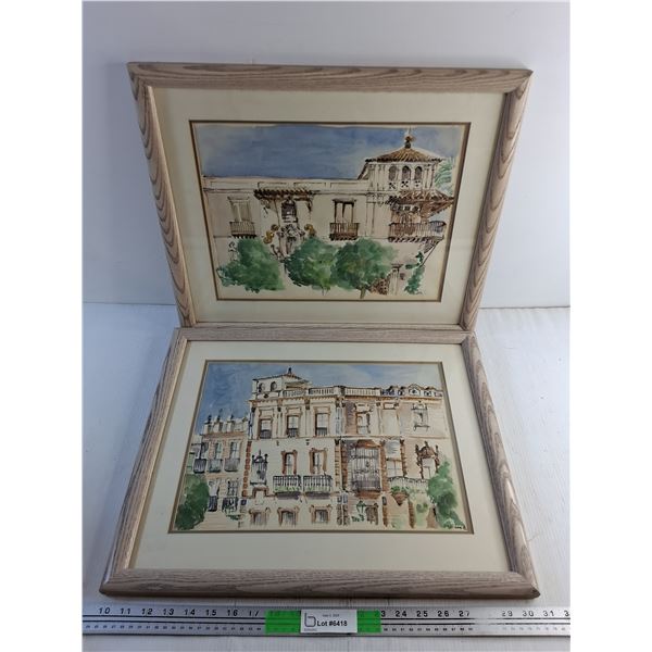 (2) Framed Watercolor Wall Art Paintings 21" x 17"