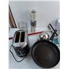 Image 2 : Black and Decker Toaster As-Is, Starbucks Cup, (3) Frying Pans, Misc