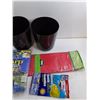 Image 3 : (2) 9″ Black Plastic Cans, NIB Soft Tarp, 54x108″ Table Cloth