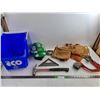 Image 1 : Blue Recycling Tub, Tool Pouch, Hammer, Hardhat, Misc