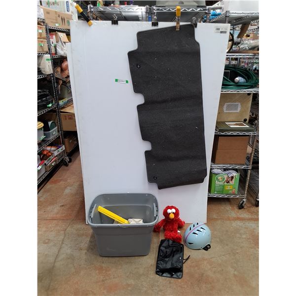 *Elmo Plush Toy, Plastic Storage Tote, Honda Odyssey Floor Mat, Bicycle Helmet, Cannot Ship Tote
