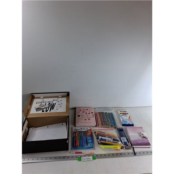 (2) Notebooks, Pencil Crayons, Markers, Misc - As is