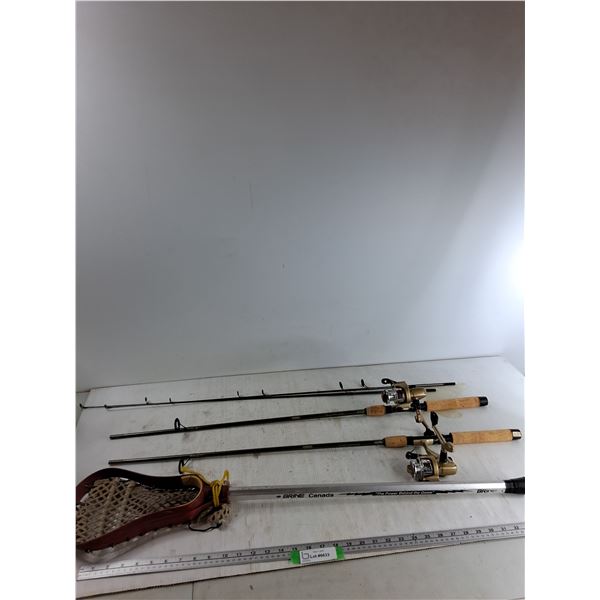 (2) Fishing Rods, Lacrosse Stick - As Is -  PICK UP ONLY