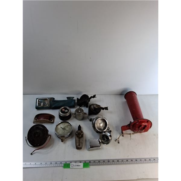 1961 Bel Air Arm Rest, (2) Car Horns, Pressure Gauge, Misc - As is