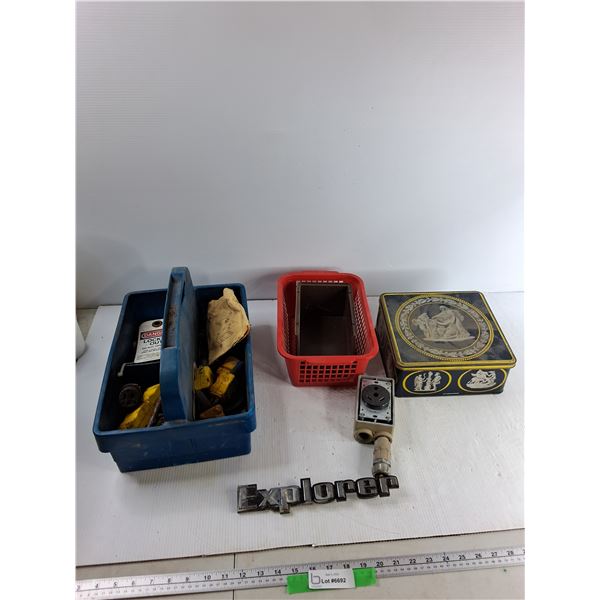 Explorer Emblem, Assorted Electrical Cord Ends, Tin, Misc - As Is