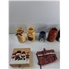 Image 2 : (8) Painted Glass Jars, Christmas Box, Christmas Rags - As Is
