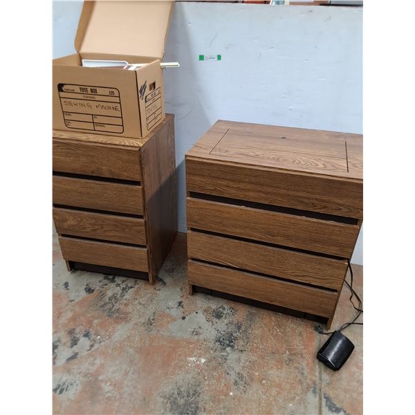 *Singer Sewing Machine in Storage Cabinet, Machine Table & Box Of Sewing Notions- CANNOT SHIP