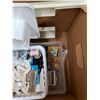 Image 3 : *Singer Sewing Machine in Storage Cabinet, Machine Table & Box Of Sewing Notions- CANNOT SHIP