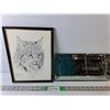 Image 1 : Home Interiors Mirror & Lynx Artwork by J. Sharkey Thomas, Up to 12.25" x 9.25"