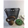 Image 2 : Barbell Plates - 5 lbs, 15 lb Kettlebell, Bicycle Basket  -  PICK UP