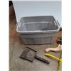 Image 2 : Plastic Storage Tote 21" x 15" x 12", Coal Pan, Record Player Speaker, Sprayer, Misc -  PICK UP