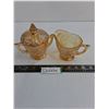Image 1 : Vintage Iridescent Herringbone Marigold Carnival Glass Cream & Sugar Tea Set