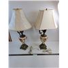 Image 1 : Pair of Vintage Ceramic/Brass Table Lamps - Tested - 28" High (Different Shades) -  PICK UP ONLY