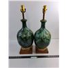 Image 1 : Pair of Vintage Ceramic/Brass/Wood Base Table Lamps - Tested - 22" Height As Shown - No Shades