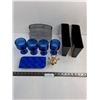 Image 1 : (4) Plastic Wine Glasses, Fancy Drink "Toledo" Swords, Sphere Ice-Cube Maker, Desk & File Organizers