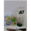Image 7 : (3) Glasses, (4) Plastic Cups, Metal Water Bottle, Container & Kitchen Knives