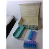 Image 3 : Cardboard Storage Box 14.5" x 10" x 5" , Wooden Dolphin Figurines, Pill Sorters, Misc.
