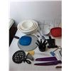 Image 3 : Kitchen Lot- (4) Mixing Bowls, Measuring Cups, Wooden Spoon, Misc.