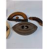 Image 4 : (4) Vintage Sad Irons, Some Wear & Bottle Cork Machine  -  PICK UP