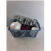 Image 3 : Basket of (4) Rubber Dog Boots, (3) Safety Glasses, (3) Galvanized Flower Pots, Misc