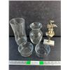 Image 1 : (2) Glass Vases, Anchor Hocking Glass Bowl, Music Trophy