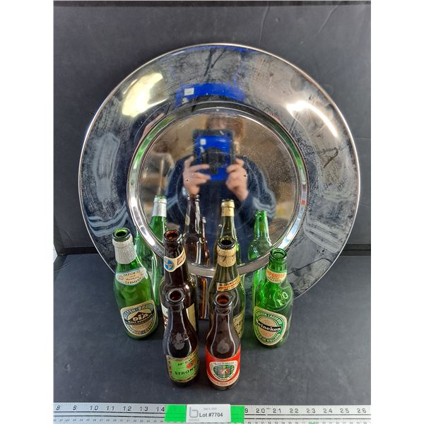 19" Footed Serving Platter, Vintage Beer Bottles - Heineken, Holsten Brauerei, MacEwans