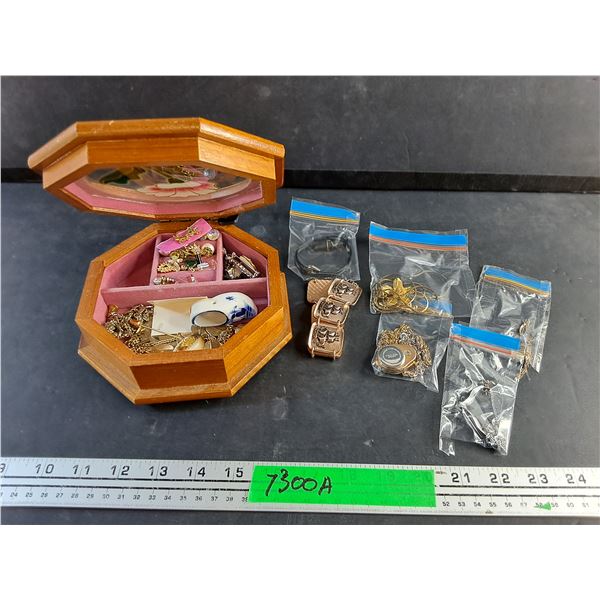 Wooden Jewelry Box, Various Jewelry - Necklaces, Bracelet, Earrings