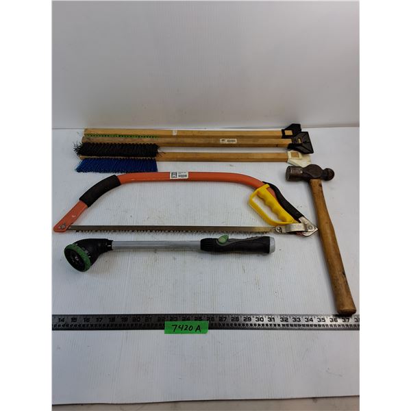 25" Bow Saw, Snow Brushes, Ball Peen Hammer, Sprayer