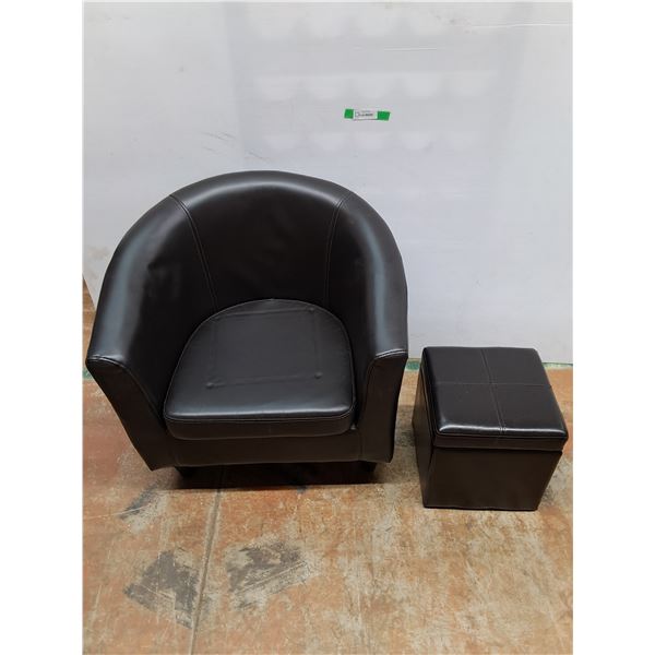 *Leather Style Lounge Chair 28" Tall x 30' Wide  & Footstool, Cannot Ship