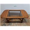 Image 1 : *Wood Coffee Table with Glass Top and Collapsible Sides 45.5" x 24" x 16", Cannot Ship
