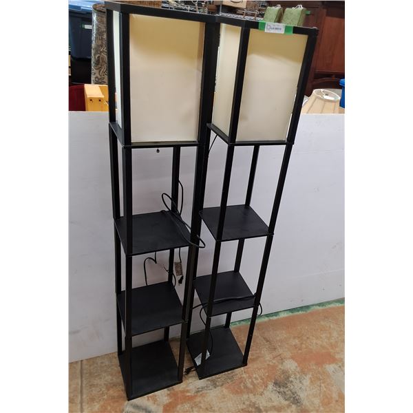 *(2) Wood Style Lamps with Shelving & Bulbs- Working 62.75" Tall x 10.5" Wide, CANNOT SHIP