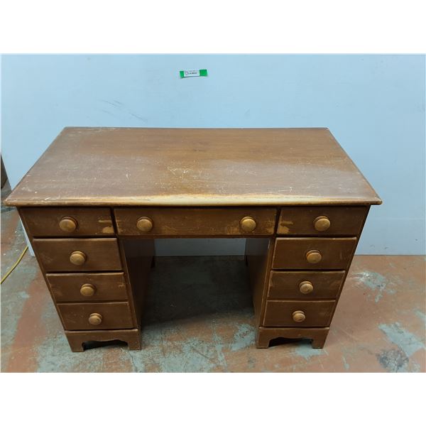 *Wooden Desk with Seven Drawers 43.25" x 22" x 30", Cannot Ship