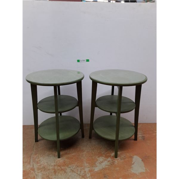 (2) Wooden Three Tier Tables 25" Tall, Cannot Ship