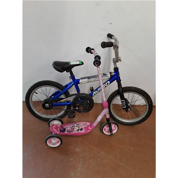 ** Avigo "Dirt Storm" Child's Bicycle, Minnie Mouse 3-Wheel Child's Scooter - Pickup Only