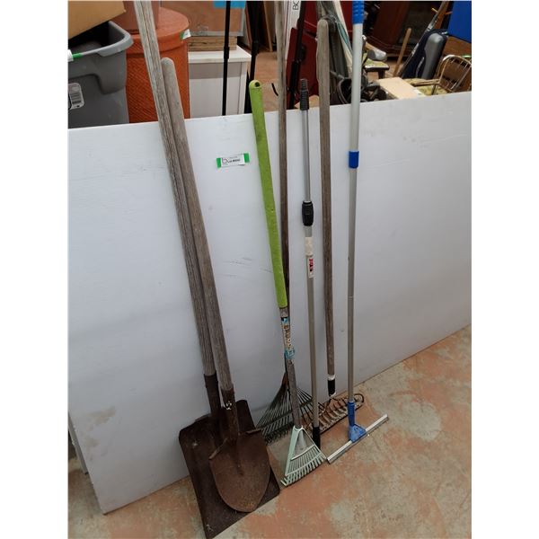 ** Assorted Long-Handle Tools (Shovels, Rakes, Squeegee) - Pickup Only