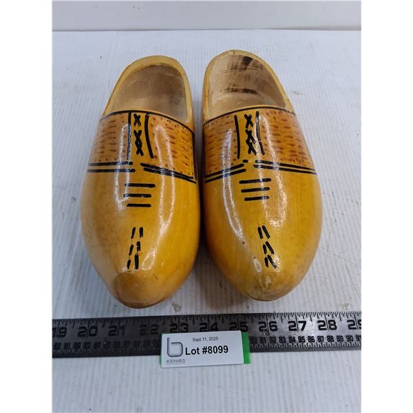 Pair of Dutch Wooden Clogs - 10" Length - Approx  Size 7