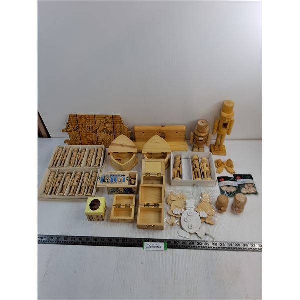Assorted Wooden Figurine, Boxes, Accessories